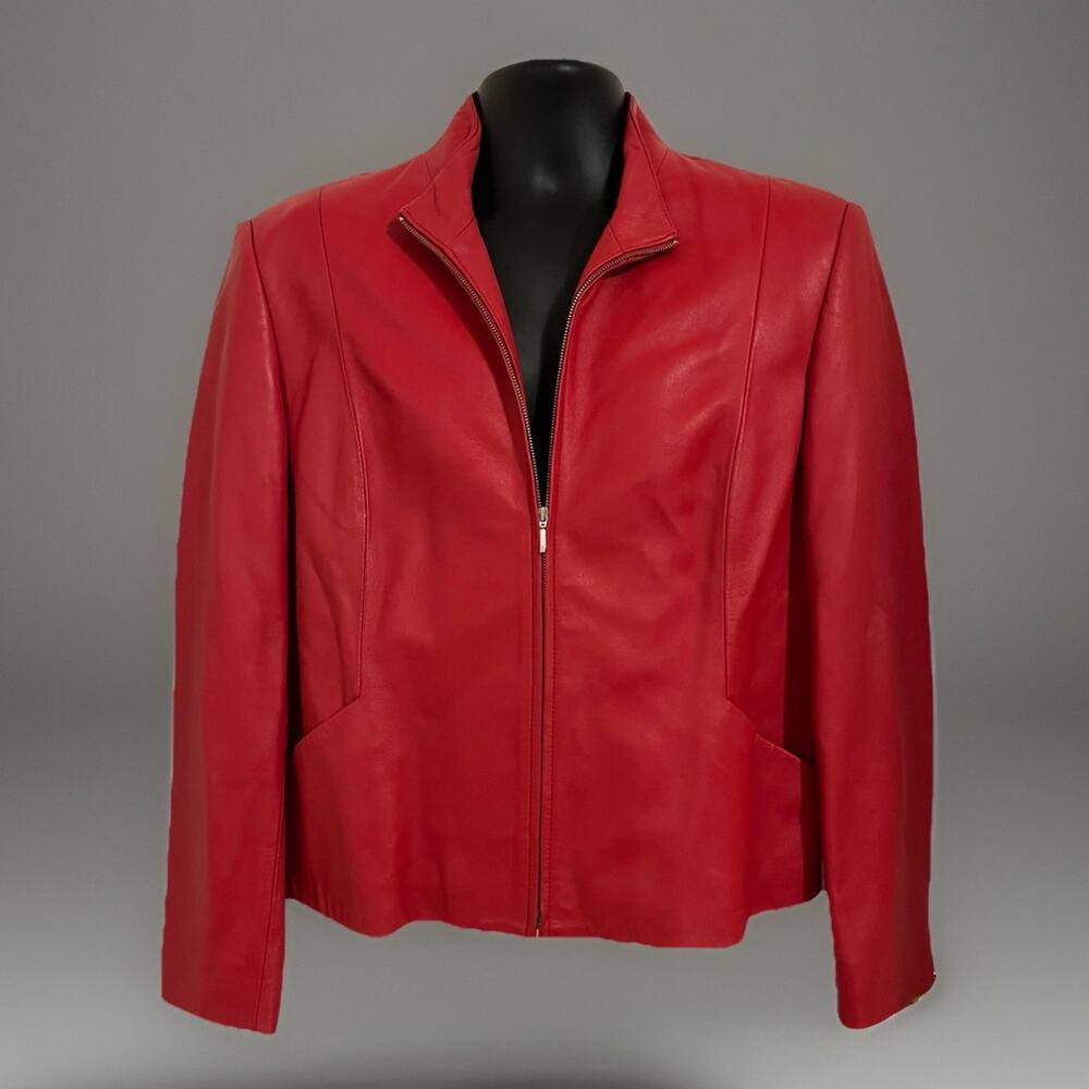 VTG Y2K 90s Pendleton Red Leather Jacket Butter Soft Zip Minimalist L